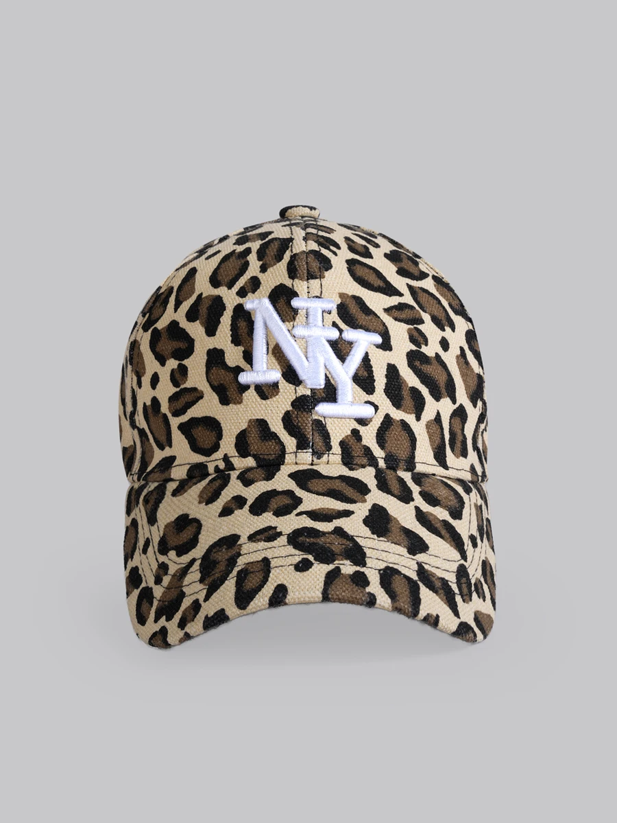 DareSee 1pc Women's NY Leopard Letter Embroidered Baseball Cap, Casual Street Fashion Hat For Spring, Autumn Season, Traveling, Vacation, Beach - Multicolor - View 1