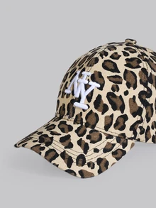 DareSee 1pc Women's NY Leopard Letter Embroidered Baseball Cap, Casual Street Fashion Hat For Spring, Autumn Season, Traveling, Vacation, Beach - Multicolor - View 3