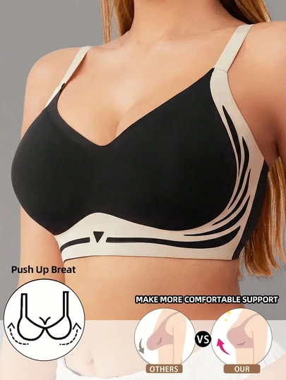 女士撞色无钢圈加厚聚拢文胸，优雅舒适的女士内衣