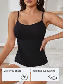 1 chiếc áo ngực thể thao dây mảnh co giãn cao dành cho nữ, áo hai dây gân trơn có đệm ngực, áo croptop ôm sát thoải mái, áo thể thao màu đen thanh lịch, phù hợp cho mọi mùa, dây đeo có thể điều chỉnh, áo hai dây hở lưng gợi cảm. - màu đen - Xem 2
