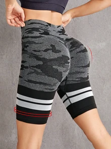 Women's Summer Sports Pocket Tight Shorts, High Waist Textured Yoga Shorts, Fitness Booty Shorts, Outdoor Cycling Shorts - Black - View 2