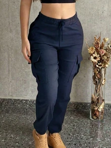 大码女式海军蓝休闲运动裤 - 藏蓝色 - 查看 2