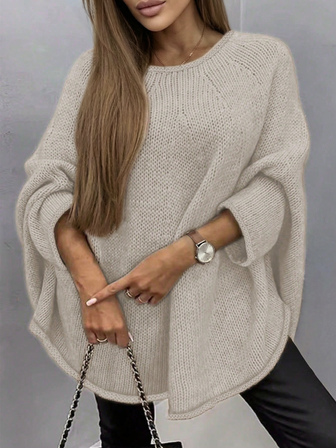 Women's Minimalist Commuter Solid Color Batwing Sleeve Crew Neck Knit Sweater, New Year