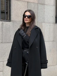 Manteau ample, doux et tricoté pour l'automne/hiver pour femmes, polyvalent, décontracté et élégant, noir - Noir - Voir 1