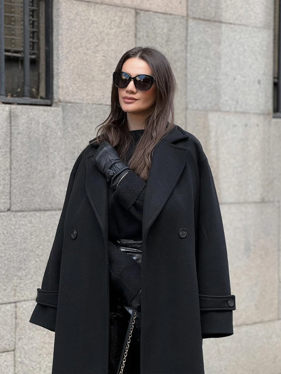 Manteau ample, doux et tricoté pour l'automne/hiver pour femmes, polyvalent, décontracté et élégant, noir - Noir - Voir 1