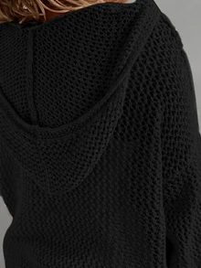 Lubi Women's Spring, Autumn & Summer Hollow V-Neck Long Sleeve Loose Knit Sweater, Breathable Knit Fabric, Relaxed & Gentle Casual Style Suitable For Daily Commute, Home, Leisure, Afternoon Tea, Beach Vacation Black - Black - View 2