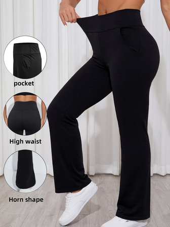 Summer Workout Women Pocket Flared Pants Seamless High Waisted Wide Leg Yoga Pants Tummy Control Soft Butt Lifting Breathable Leggings Outdoor Workout Gym Full Stretch Fitness Pants Workout Sets Women