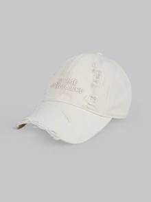 DareSee 1顶字母刺绣做旧棒球帽，女款，软帽冠，宽帽檐，防晒 - 破洞 - 查看 3