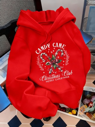 Plusstorlek dam strandpolkagris med järnek, "POLKARISSTRÖCK", "Julklubb" och "GOD JUL" textmönster huva långärmad casual vår/sommar/höst dam plusstorlek långärmad hoodie Thanksgiving dag utflyktstoppar kvinnor, semesterkläder kvinnor