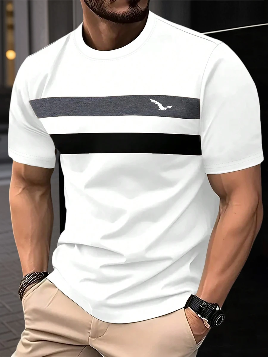 夏季新款撞色商务休闲圆领男士短袖T恤 - 白色 - 查看 1