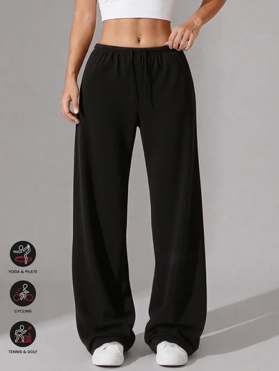 1PC Women'S High Waisted Wide Leg Joggers Stretchy Casual Loose Fit Drawstring Pants Perfect For Weekend Sporty Style Yoga Running Daily Wear Allseason Jogging Pants Yoga Apparel Sporty Style Comfortable Fit Joggers For Women Jogging Pants For Women
