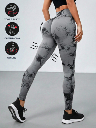 Summer Workout Women Sports Leggings Tie Dye Seamless High Waist Yoga Pants Bottom Tummy Control Hip Butt Lifter Breathable Women Sports Pants High Elasticity Slim Fit Training Tights Outdoors Leggings