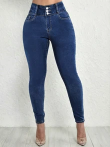 Women's Butt Lifting Jeans, High Elastic Tummy Control Skinny Long Pants, Fashion Elegant Casual Trousers Suitable For Date, Commuting, Shopping Spring - Dark Blue - View 6