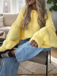 Suéter de cuello redondo de punto de unicolor para mujer, de manga larga, con un estilo casual versátil adecuado para volver a la escuela, ir al trabajo, uso diario, suave y cómodo, en tono beige, delicado y femenino, fácil de combinar, diseño de suéter sencillo