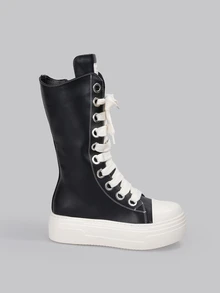 DareSee Classic Black Mid Boots Women Platform Sports Shoes Casual Cross Tied Short Boots Sneakers Platform Flat Long Sneakers For Woman Rock Funky Shoes Music Fest - Black - View 4
