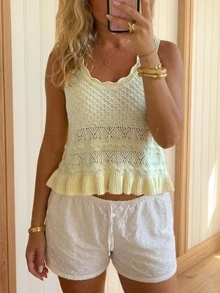 Plus Size Casual Solid Color Knit Vest Summer - Yellow - View 4