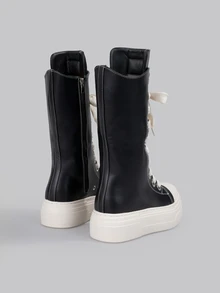 DareSee Classic Black Mid Boots Women Platform Sports Shoes Casual Cross Tied Short Boots Sneakers Platform Flat Long Sneakers For Woman Rock Funky Shoes Music Fest - Black - View 5
