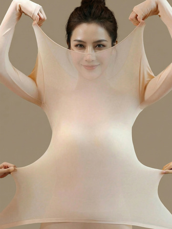 1. Women's Seamless Black & Pink Ultra-Thin Solid Color Thermal Underwear, Warm And Comfortable, Long Sleeve Crew Neck Seamless Base Layer, Slim Fit And High Elasticity. 2. Women's Beige Sheer Base Layer Top, Casual Solid Color Lightweight Warm, Suitable For Autumn/Winter, Thin Basic Undershirt, Fashionable For Daily Wear.