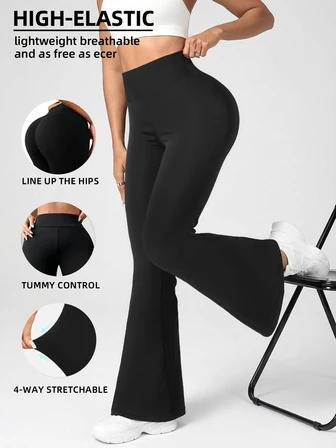 Pantalones casuales, leggings, pantalones deportivos de cintura alta, pantalones anchos de verano para yoga, entrenamiento y carrera, con pierna acampanada, cintura elástica, pantalones elásticos para trabajo, pantalones pitillo