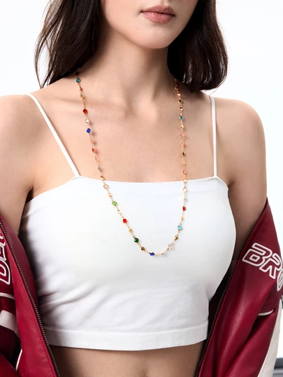 DareSee 1 件随机颜色多彩波西米亚风格长玻璃珠项链，适合派对、会议、约会、装饰、深 V 领毛衣链