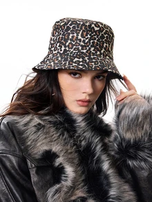 DareSee 1pc Women Reversible Leopard Print Bucket Hat - Suitable For Daily Casual Outdoor Use Music Fest - Leopard - View 4