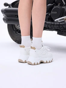 DareSee 2025秋冬新款短款增高女鞋，厚底运动鞋，坡跟鞋，白色百搭女士系带休闲运动鞋 - 白色 - 查看 6