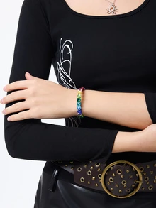 DareSee New European & American Style Enamel Bracelet, Multicolor Heart Shaped Elastic Bracelet For Women, Valentine's Day Gift Valentines - Diamond Heart Bracelet - View 5