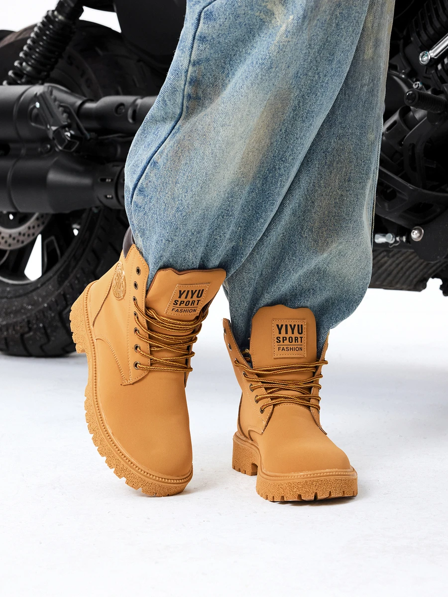 DareSee 2025秋冬新款户外休闲大号黄色靴子，防水徒步靴，可搭配连帽衫参加音乐节 - 駝色 - 查看 1