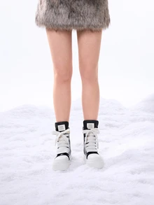 DareSee 高帮厚底休闲运动鞋，日常百搭女式滑板鞋，音乐节必备 - 黑色 - 查看 2