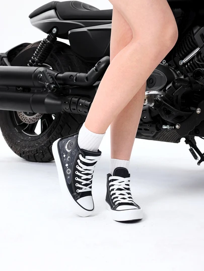 DareSee 1 par de zapatillas altas de lona negra con estampado de galaxia minimalista y de moda, unisex, para parejas en festivales de música