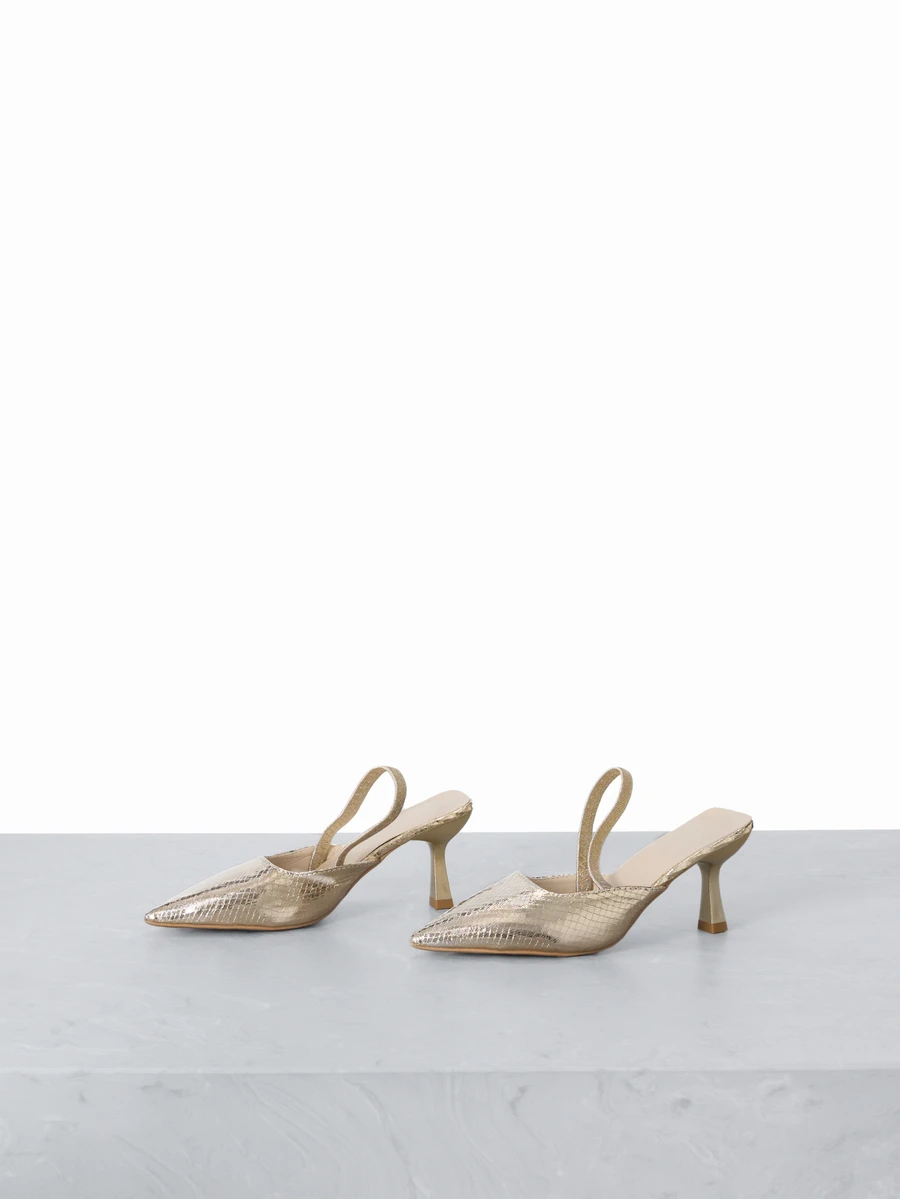 CHICVUE Women 7cm High Heel Closed Toe Gladiator Sandals, Gold Roman Style Pointed Toe Kitten Heel Slip-On Dress Shoes, Elegant Design - Gold - View 1