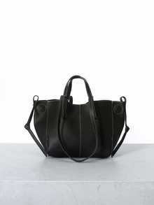 CHICVUE New Casual Minimalist Fashionable Versatile Large Capacity Tote Shoulder Bag, New Fashionable Big Bags For Women - Black - View 1