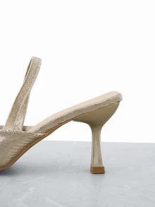 CHICVUE Women 7cm High Heel Closed Toe Gladiator Sandals, Gold Roman Style Pointed Toe Kitten Heel Slip-On Dress Shoes, Elegant Design - Gold - View 4