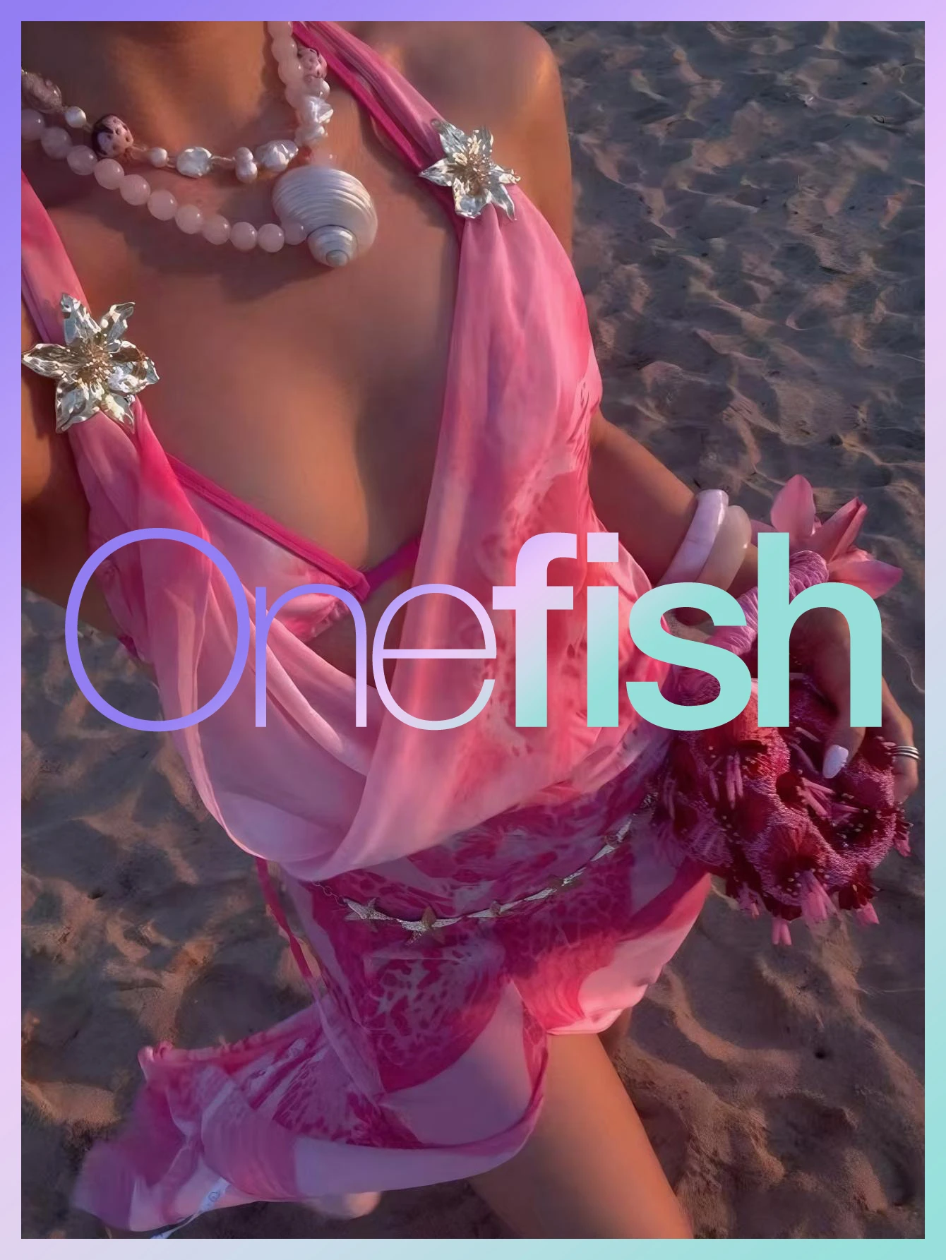 Onefish Women's 3 PiecesPrinted Swimsuit Set, Triangle Bikini Top, High-Waisted Swim Bottoms, High Slit Backless Strap Dress, Suitable For Summer Beach Vacation, Women's Swimwear, Beach Outfit, Music Festival, Elegant Ladies Dress - Pink - View 1