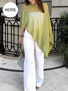 Soulscape Áo choàng poncho xuyên thấu màu xanh ombre dành cho nữ, kiểu dáng bất đối xứng, chất liệu dệt kim, cỡ nhỏ. - màu xanh lá - Xem 4