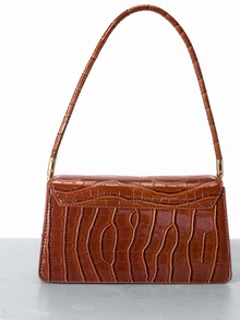CHICVUE 時尚多用途純色鱷魚紋女士單肩包 - 棕色 - 查看 5