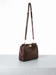 CHICVUE 四季通勤包时尚女包精致斜挎单肩包高端鳄鱼纹PU百搭手提包 - 咖啡棕 - 查看 2