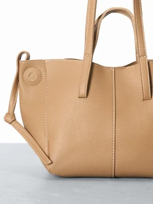 CHICVUE New Stylish Casual Versatile Large Capacity Tote Handbag With Shoulder Strap - Khaki - View 5