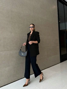 Women's Elegant Casual Long Sleeve Black Blazer Jacket, Suitable For Daily/Office Wear