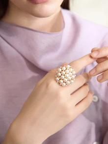 Clariva 1 件可调节珍珠指环，适合女性日常佩戴的时尚戒指 - 白色X568 - 查看 6