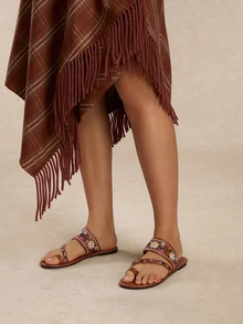 Tropiscape European And American Style Plus Size Embroidered Open Toe Sandals In Deep Brown For Women, Summer Beach Casual Wear Cottagecore,SummerOutfit - Brown - View 2