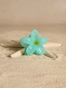 Tropiscape 4pcs/1pc 7.5cm/2.95in Hibiscus Flower Jelly Color Hair Clips, White/Yellow/Pink/Blue, Lightweight Plastic Bathroom Hair Accessories, Suitable For Daily Outing, Casual, Party, Commute, Beach Holiday, Ponytail, Bun, Face Washing, Makeup, Outfit Matching Fashion Claw Clips Winter Hair Clutch - Multicolor - View 3