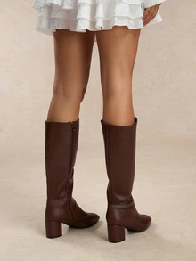Tropiscape Ghete de damă cu toc înalt și elastic, croială slim, toc gros, model nou, model șosetă și ghete scurte până la jumătatea gambei, Cottagecore, ținută de vară - Maro - Vizualizare 4