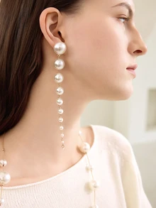 Clariva 1 Cặp bông tai tua rua dài thanh lịch và ngọc trai giả, phụ kiện trang sức thời trang cho tiệc Giáng sinh Quà tặng Giáng sinh mùa đông - trắng - Xem 5