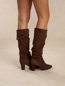 Tropiscape Giày bốt cao gót mũi nhọn xếp ly thời trang thu/đông dành cho nữ - Cà phê nâu - Xem 4