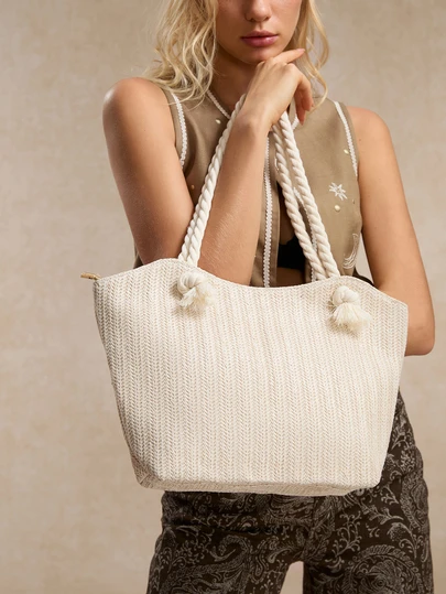 Tropiscape 2025 New Country Style Multi-Purpose Women's Shoulder Bag, Casual Large Capacity Tote Bag, Woven Straw Bag, Beach Bag, Relaxed Vibe