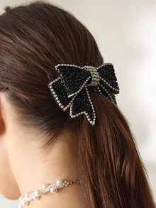 Clariva 1pc Rhinestone Bowknot Spring Clip Hair Accessory, Suitable For Daily Wear, Bows, Cute, Looks Of Party, Hair Accerssories
