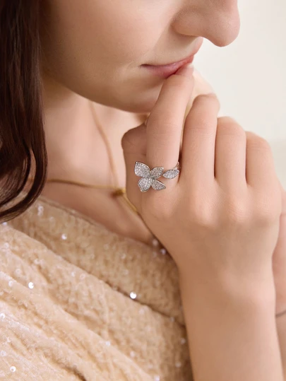 Clariva 1枚奢华优雅花叶开口戒指，女士婚礼订婚派对珠宝配饰，圣诞礼物（无包装盒）