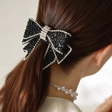 Clariva 1pc Rhinestone Bowknot Spring Clip Hair Accessory, Suitable For Daily Wear, Bows, Cute, Looks Of Party, Hair Accerssories