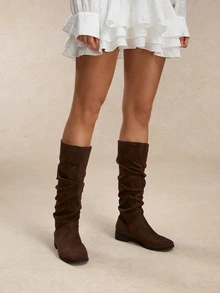 Tropiscape 卡其色高筒靴，女士秋冬复古高筒靴，西部牛仔骑马靴，宽松靴，派对靴 - 咖啡棕 - 查看 6